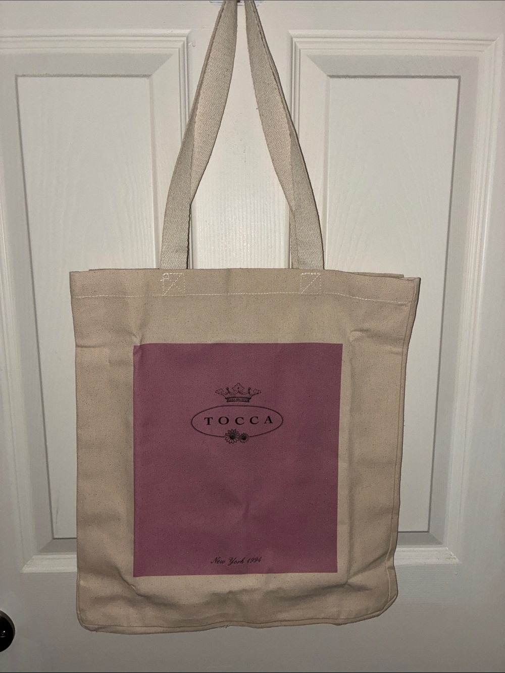 Tocca Cream Canvas Tote with Pink Logo Panel